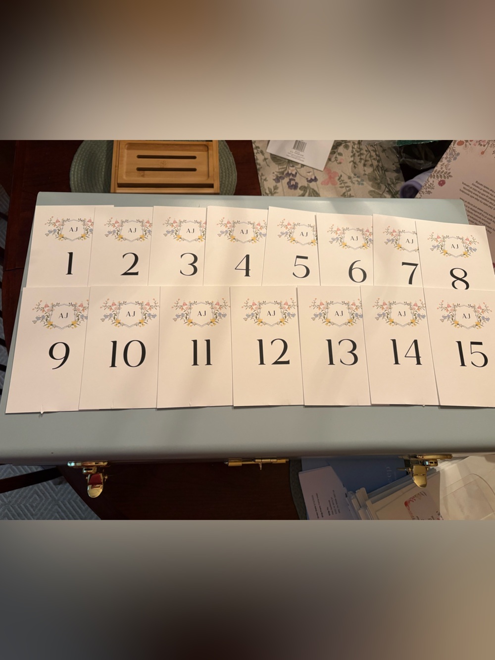 Custom AJ monogrammed table numbers (1-15)